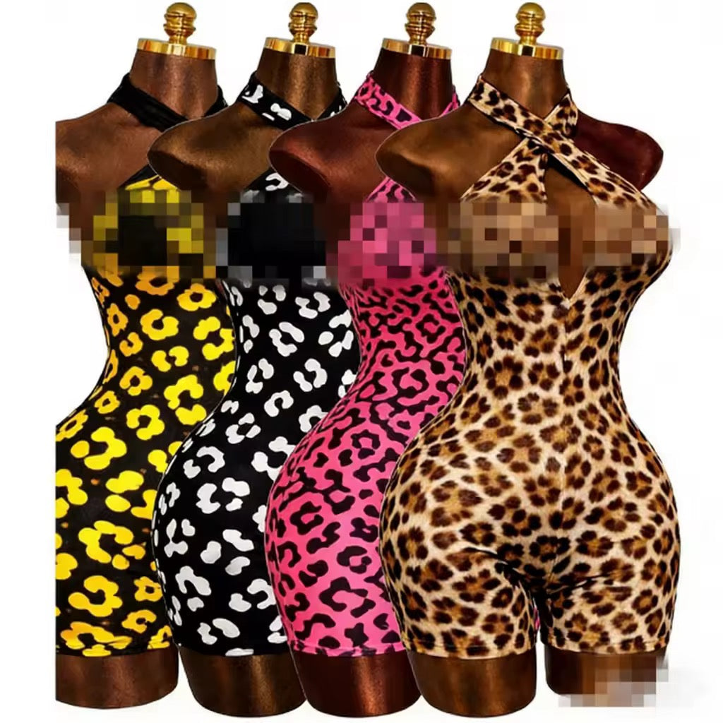 VON DUTCH cheetah print One Piece Jumpsuit Bodycon romper