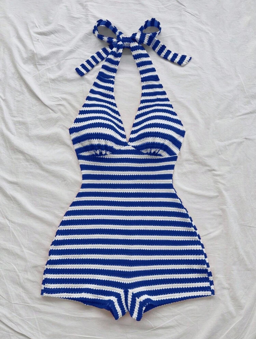 Blue and white striped romper