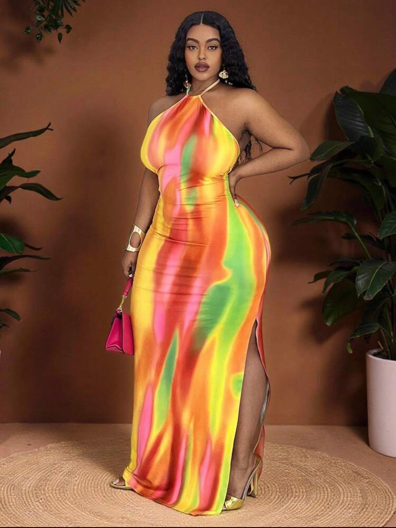 Backless Halter Tie Dye Dress