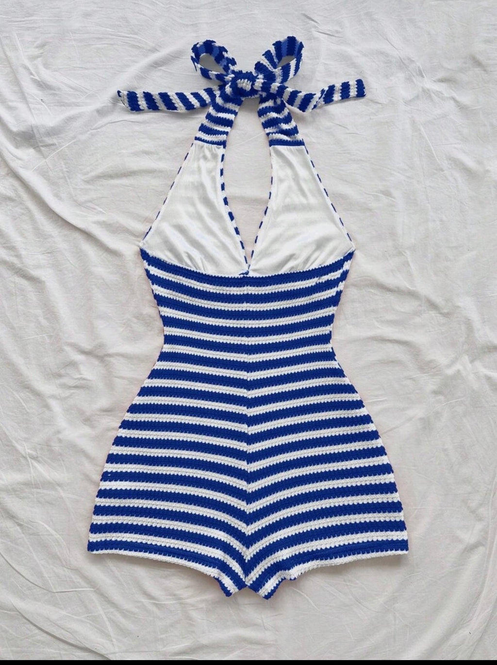 Blue and white striped romper