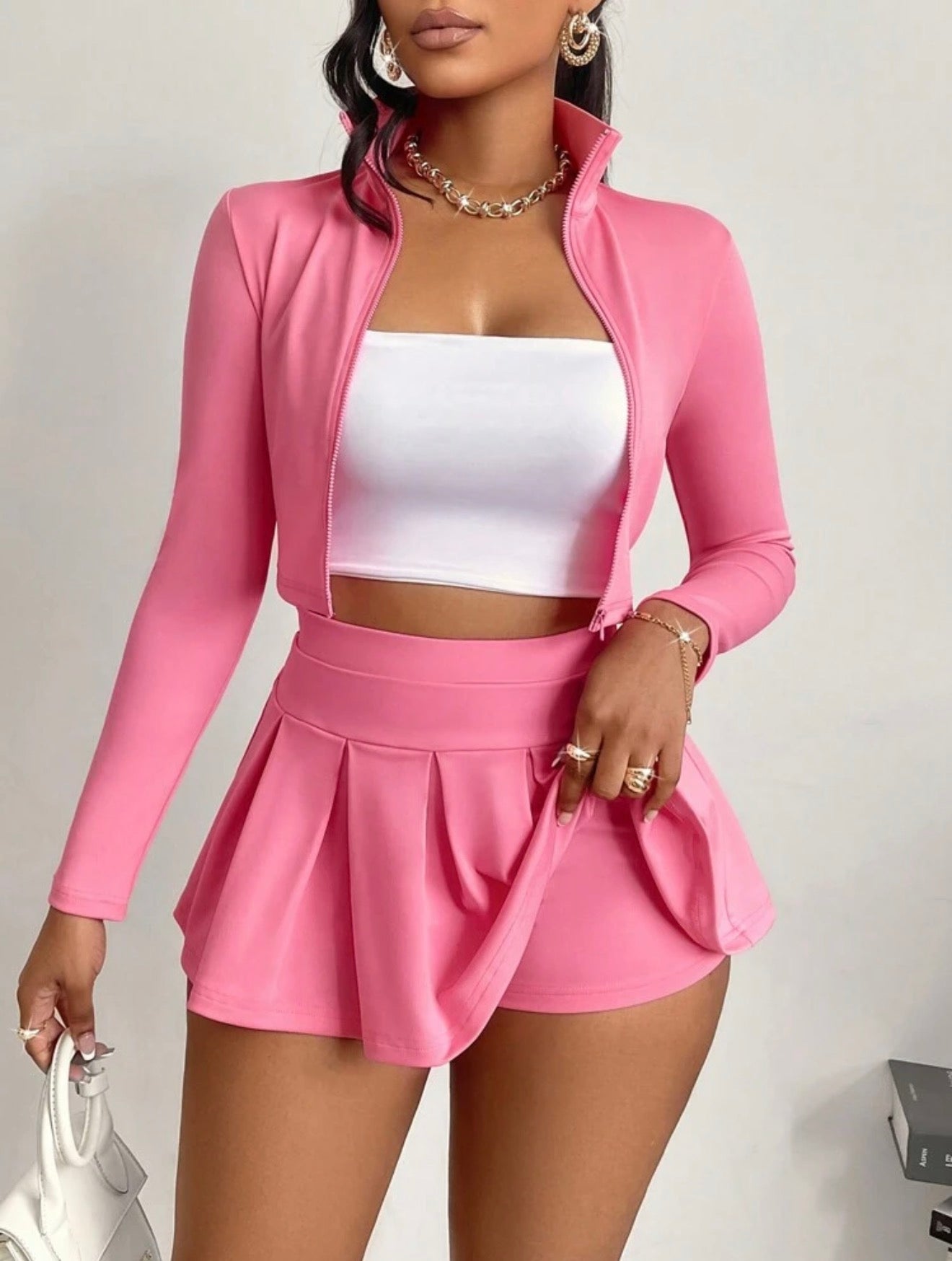 Two piece short/skirt set light pink
