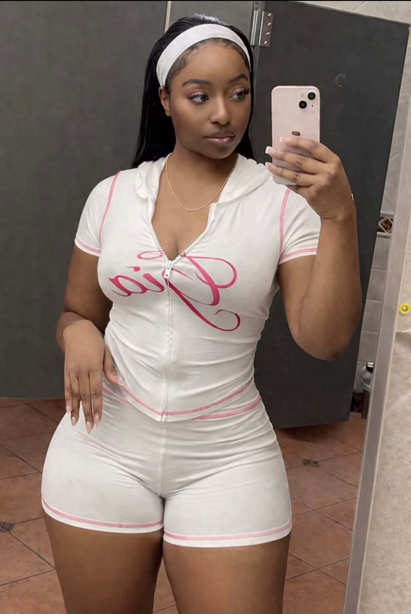 Gia white and pink short sleeve short set