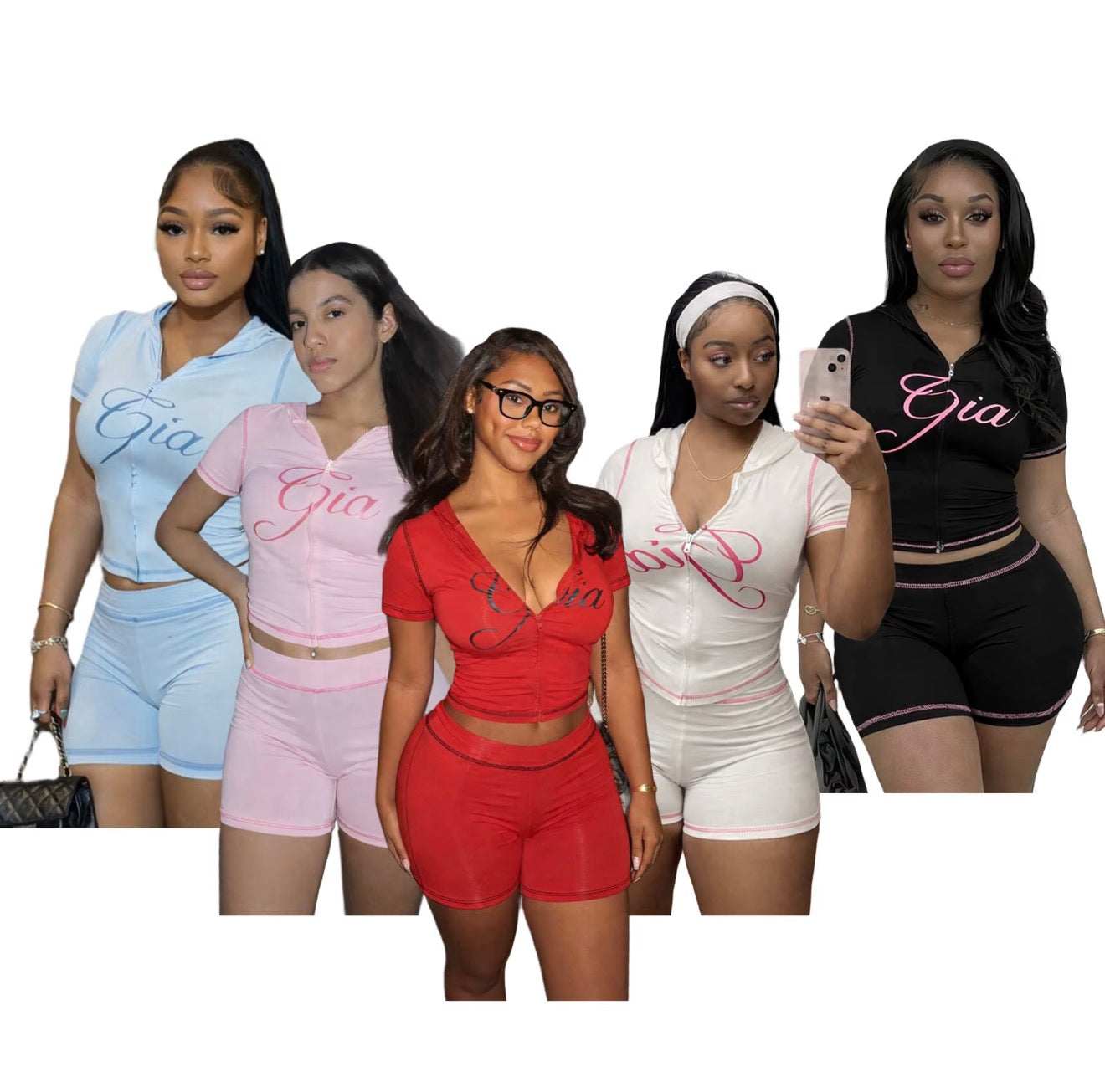 Gia white and pink short sleeve short set