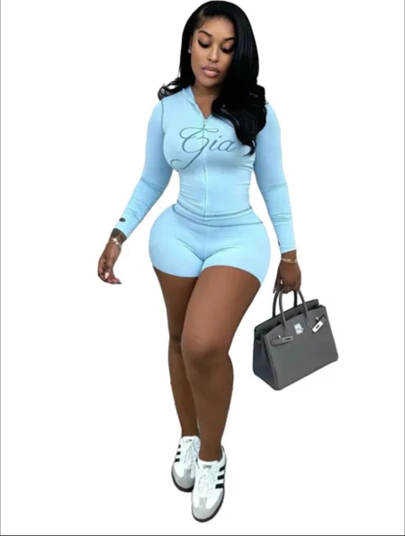 Baby blue long sleeve shirt set