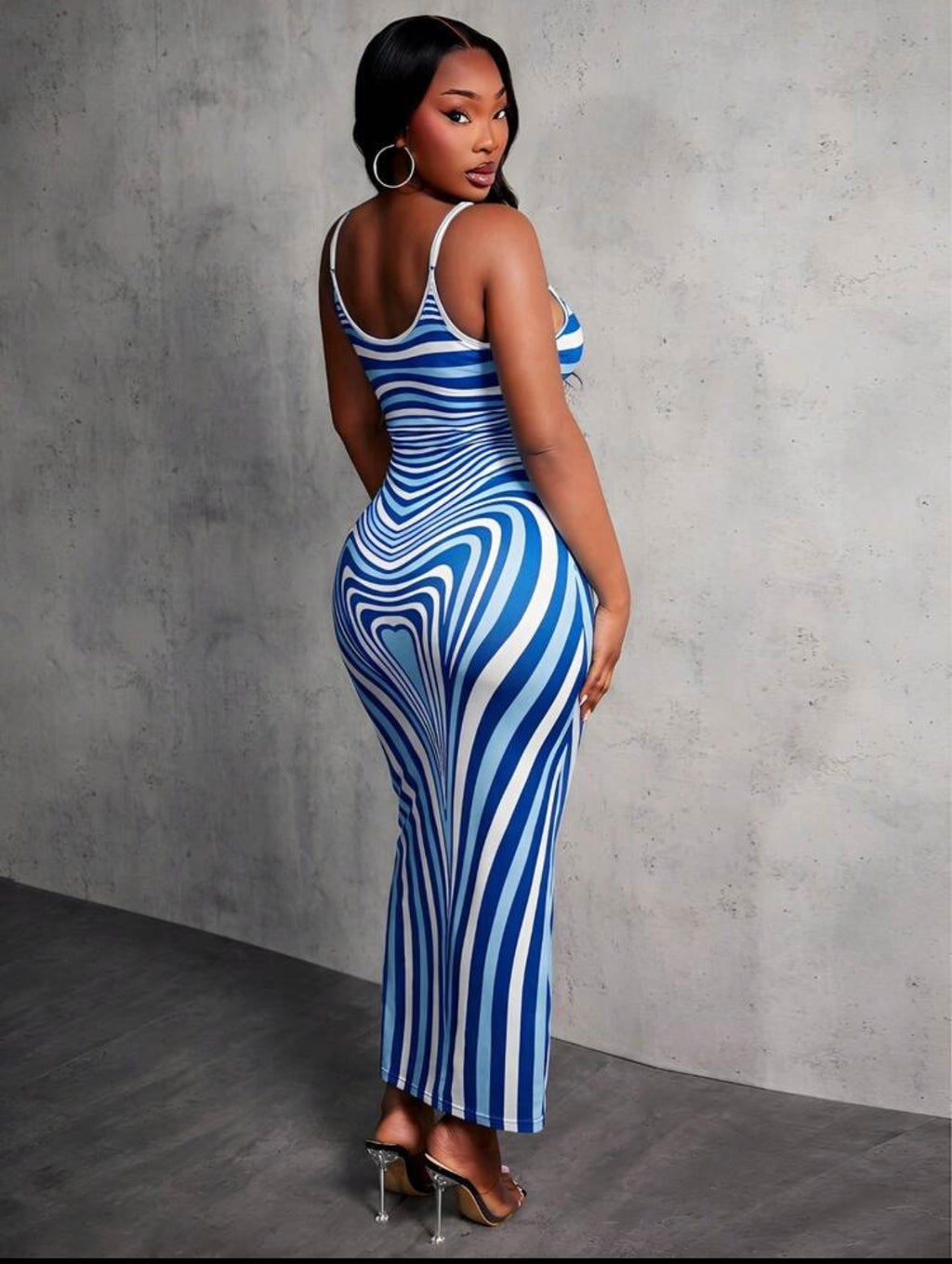 Blue and white maxi dress