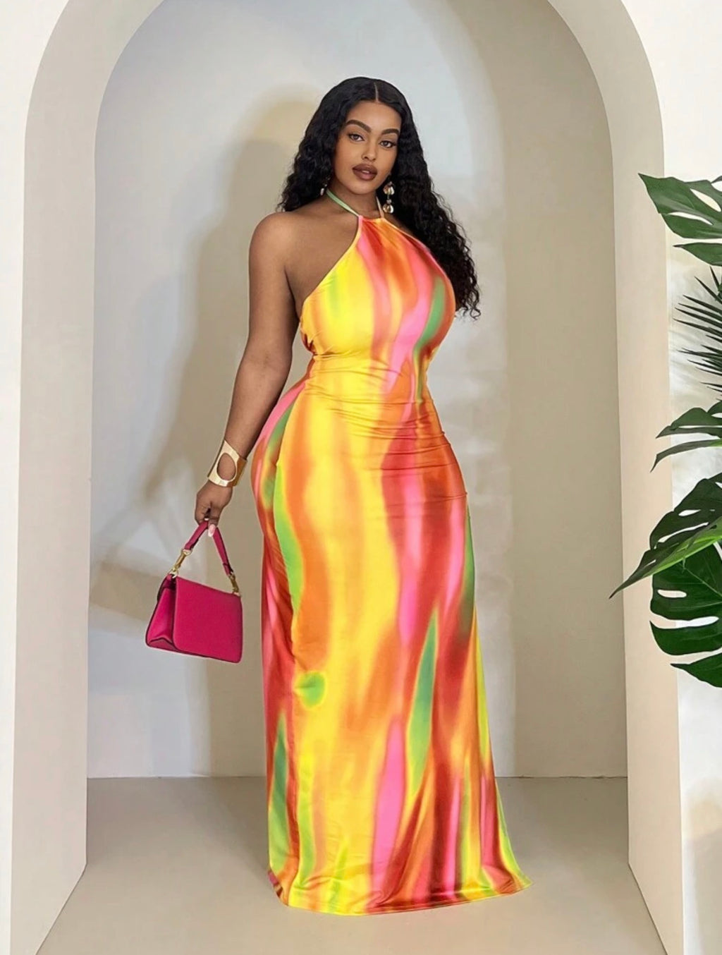 Backless Halter Tie Dye Dress