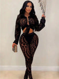 Leopard mesh see thru two piece