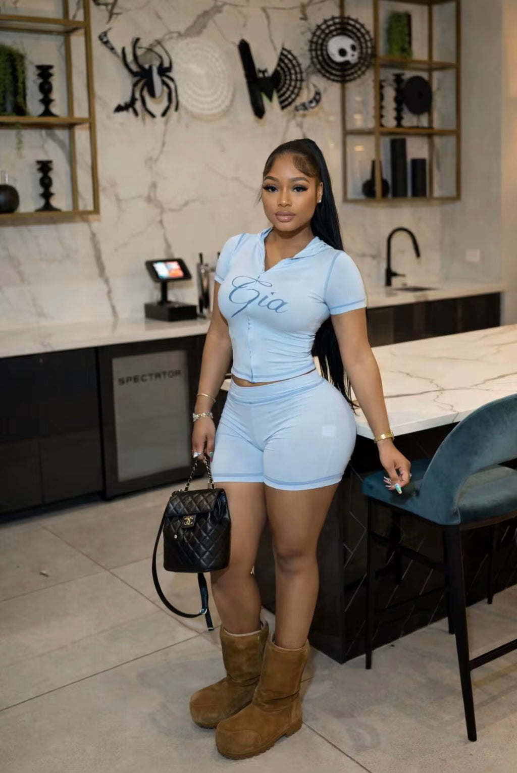 Gia Baby blue short sleeve set