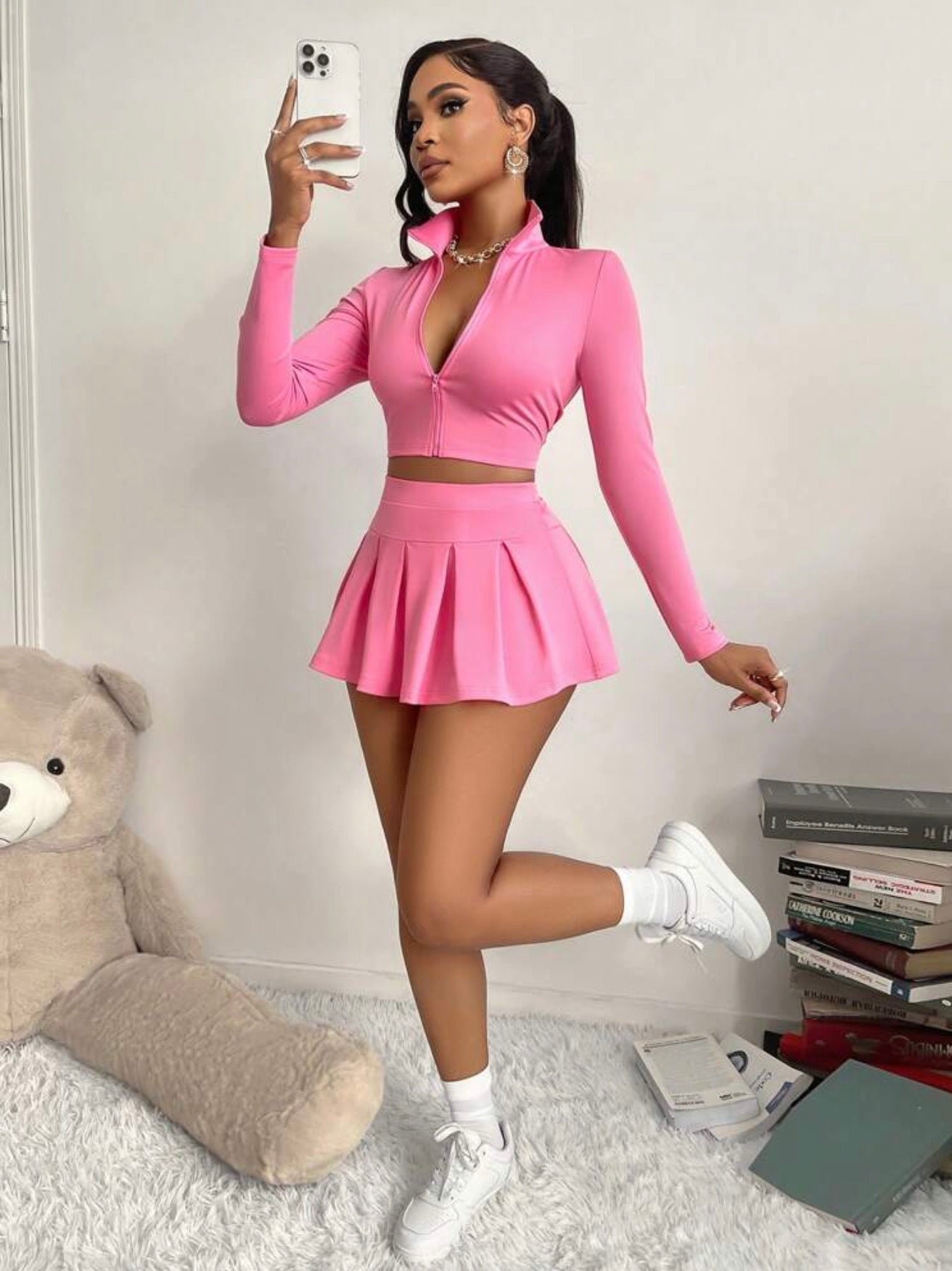 Two piece short/skirt set light pink