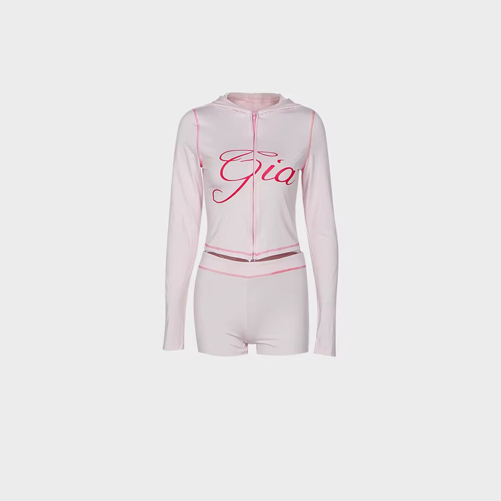 Baby pink Gia long sleeve short set
